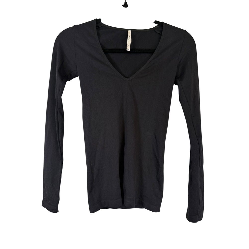 Aritzia Babaton V-Neck Long Sleeve Top Black XS/S Slim Fit Layering Tee